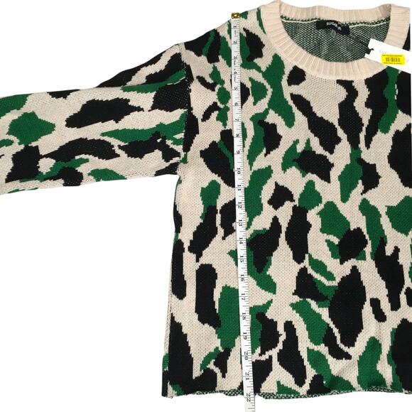 Sugar + Lips Sweater Cropped Crewneck Camo Green NEW Women's XL Knit Casual Top - Picture 5 of 10